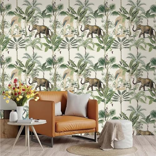 Selbstklebende Tapete Grüner Elefant Baum Strukturtapete Wandtattoo Schlafzimmer Tapete Selbstklebend Vliestapete Wallpaper for Living Room Tapeten Leicht zu Entfernen Wandschutzfolie 45x300cm