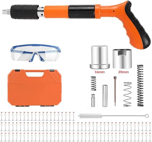 Mini Pistola Sparachiodi Manuale,Pistola per Unghie Sparachiodi con 100 Chiodi Tondi,5 Marce Pistola Sparachiodi,Portatile Nail Gun Silenziatore Regolabile Pistola per Pareti/Soffitti/Casa di Cemento