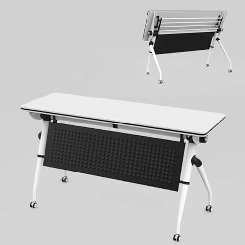 SDFVSDF Konferenztisch Konferenztisch Klappbarer Besprechungstisch, Mobiler Seminar-/ Schulungstisch mit Weißer Schreibtischplatte, Platzsparender Bürotisch für Bis zu 2 Personen(160x60x75cm)