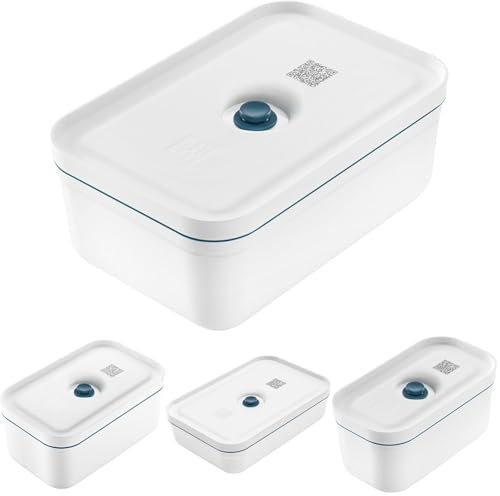 Zwilling Fresh & Save 4-tlg. Vakuum Lunchbox-Set (Lunchbox Größe S, M, L und L flach), Hält Lebensmittel länger frisch, Material: Kunststoff, Farbe: Weiß-La Mer