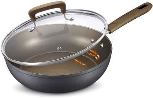 CHFYIJYHM Wok - Sartenes para freír, wok con tapa, sartén antiadherente grande con tapa, wok de inducción con tapa, wok antiadherente grande de fondo plano