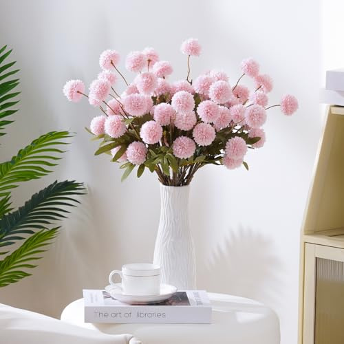 Faux Kiku Flower, Pink 12 Stems Slik Small Chrysanthemum Fake Flowers, Artificial Pompon Mums for Spring Floral Arrangements, Aesthetic Room Decor,Table Centerpieces,Wedding,Bouquet,Vase