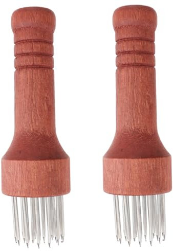 LALADEFIEE Needle Meat Tenderizer Set 2pcs with Red Wood Handle Stainless Steel Needles Metal Beef and Pork Pounder Kitchen Tool for Home Cooking