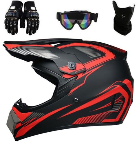 Motocross-Helm, Kinder-Integral-Motorradhelm für Mädchen, Jungen, Motorrad, ATV, MTB, Sport-Motorradhelm-Set mit Visier, Brille, Maske, Handschuhen