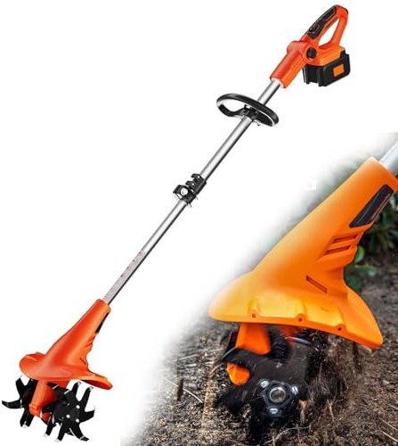 Motozappa da Giardino Senza Fili, coltivatore Elettrico per Terreno, con Batteria da 2,0 A Motozappa alimentata a 280 Giri/min Massimo, 24 Lame in Acciaio, Lavorazione Massima Percorso Profondo 5