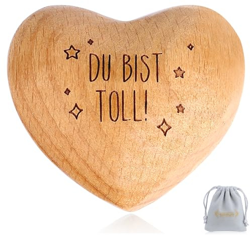 QINJIEJIE Handschmeichler Holz Herz Mutmacher Geschenk Holzherz - Du bist toll! - Frau Glücksbringer Viel Glück Aufmunterung Geschenk Motivationsgeschenke