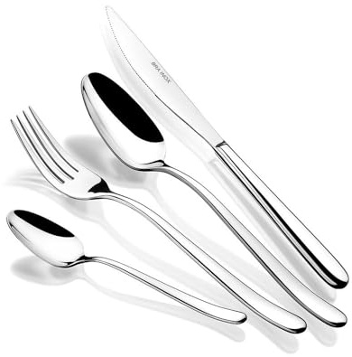 BRA Napoli | Ménagère 24 pièces, inox 18/10, finition polie brillante, passe au lave-vaisselle, épaisseur 4 mm, avec couteau à steak