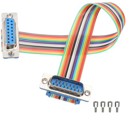 sourcing map IDC Serial Cable Rainbow Wire Flat Ribbon Cable DB15 Male to DB15 Female 8 Inch Length 2.54mm Pitch Breadboard Jumper Wires for Electronic Projects