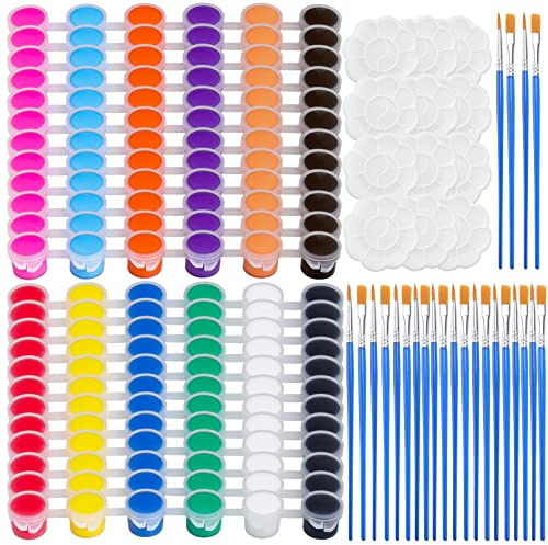 Cptoion 12 Stück Mini AcrylFarben Set, 3ml, 12 Farben | Waschbaren Nachfüllbare Acryl-Farben,12 Farbmischpaletten,24 Pinsel,3 Wood Pinsel für Klassenzimmer Zuhause Geburtstag Party