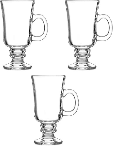 RIXI Irish Coffee Glasses Set of 3 Irish Coffee Mugs 250ml Footed Irish Coffee Glasses Hot Chocolate Beverages Mugs Punch Mulled Wine Glasses | Set of 3 footed Irish coffee glasses, 250ml capacity, ideal for coffee, hot chocolate, mulled wine and other beverages.
