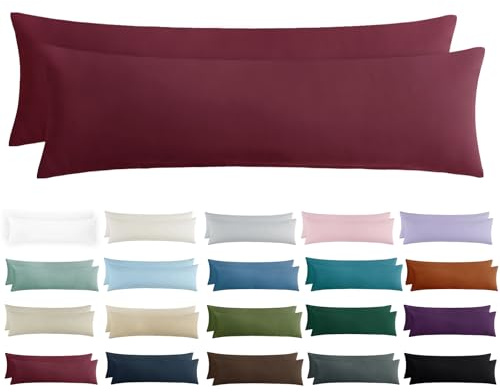 Tifschlaf Seitenschläferkissen Bezug 40 x 145 - Kissenbezug 40x145 Seitenschläfer Kopfkissenbezug 2er Set Burgunderrot mit Reißverschluss aus Mikrofaser Weich, 145x40 cm Rot Pillow Case