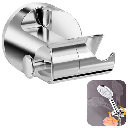 NVGVUP Duschkopfhalterung Saugnapf, Bad Handbrause Halterung Ohne Bohren mit 5 Verstellbarer Winkel, Abnehmbarer Universal Wand montierter Duschkopfhalter, mit Kleber
