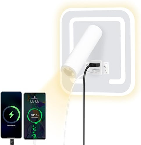 HUIZHOU Lámpara de lectura tipo de pared 3W + 9w lámpara de lectura led, puerto de carga usb, lámpara de cabecera giratoria 3000k, adecuada para dormitorios, escaleras, pasillos (cuadrado Blanco)