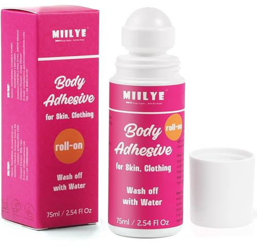 MIILYE Body Adhesive Glue Roll-On for Skin to Keep Clothing in Place, 75ml | Sweat Resistant, Water Wash Off- Fashion Adhesive for Dancers, Socks, Stockings, Leotards, Dress , Bras, Wigs, Costumes