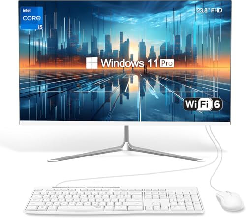 SZTPS Ordinateur de Bureau Tout-en-Un 60,5 cm, Processeur i5-12450H 8 Cœurs, 16 Go RAM, 256 Go SSD, Windows 11 Pro (Flat Panel)