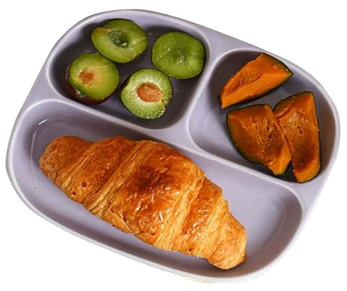 Whnoorher Plato Redondo de Control de porciones (3 Secciones), Bandeja para Servir con divisiones, Plato para controlar Las Proporciones de una Dieta Saludable o para Ayudar a Bajar de Peso(Purple)
