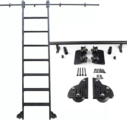 Rolling Library Ladder Sliding Track Hardware Kit, Steel Round Tube Mobile Railing (No) With Floor Rollers，M(Size:6.6Ft/200Cm Track Kit)