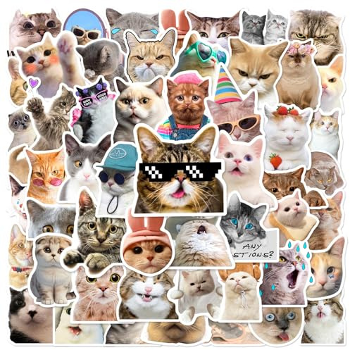 50 Stück Lustige & Süße Katzen Meme Sticker, Cute Aufkleber für Katzenliebhaber, Wasserflasche, Sammelalbum, Telefon, Koffer, Notebook, Laptop, Scrapbook – für Jugendliche und Erwachsene, Cat Stickers