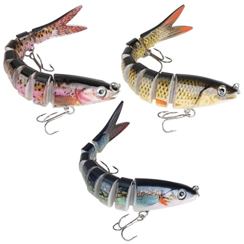 3 Pièces Leurre Peche Carnassier, Leurres de Pêche Bioniques à Couler Lent au Brochet Artificiel Leurres de Pêche Multi-articulés avec Hameçons Triples pour Carnassier Poisson Brochet Truite (A)