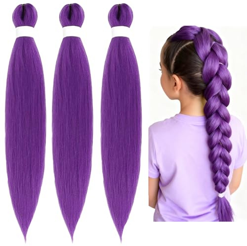 XIEXIESHER 3Pcs Rajout Cheveux Tresses Violet, 26 Pouces Extension Cheveux Violet, Meche Violette Cheveuxs Pour Bals Masqués, Cosplay, Scène, Jeux De Rôle, Halloween, Noël