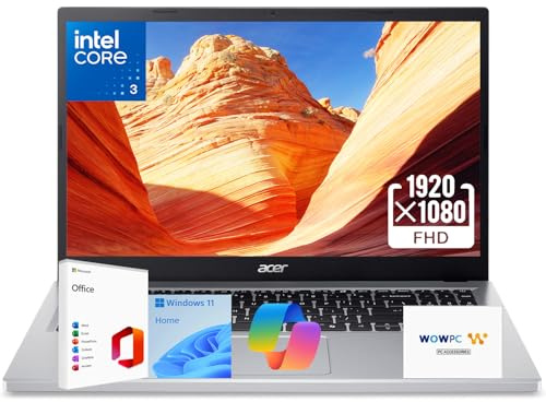 acer Notebook Aspire Go 15 • Display Full HD da 15,6 pollici • Intel Core i3 N355 di nuova generazione (8-Core, fino a 3,9 GHz) • Chiave AI Copilot • Microsoft Office • HDMI • Windows 11 Home • WOWPC