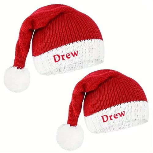 Lousrion Personalisierte Weihnachtsmütze für Erwachsene mit Namen, individuelle gestrickte rote Weihnachtsmütze für Damen und Herren, Neujahrsgeschenk
