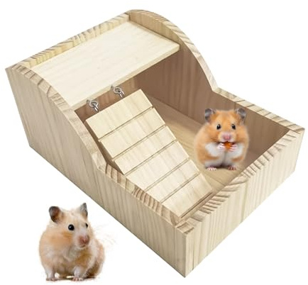 Hamster Sandbox - Wood with Removable Ladder | Hamster Bathtub Box Enrichment Pet Care Comfort Home Cage Lifestyle Wellness Lifestyle