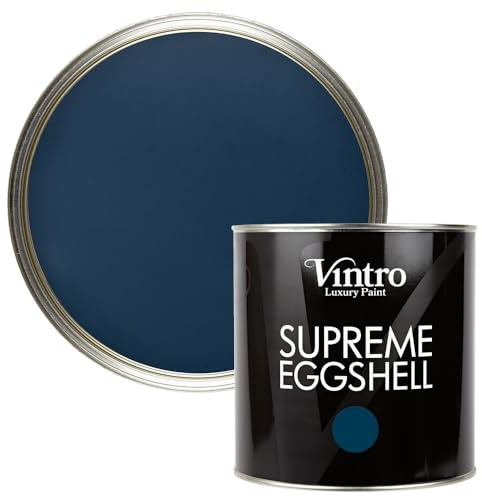 Vintro Paint | Eggshell Paint | for Walls | Wood | Trim | Satin Furniture Paint | Interior & Exterior Use. (Navy Blue - Picasso Blue, 2.5 Litres)