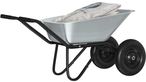 vidaXL Brouette Argent et Noir 137 x 60 x 65,5 cm Acier, Chariot de Jardin Costaud, Outils durables pour Transporter la Terre, Pratique et Solide, idéal pour l'extérieur