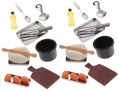 Hohopeti Set da Cucina in Miniatura 2 Pezzi Utensili da Forno in Resina, Legno e Plastica, Kit di Cottura e Decorazioni per Casa delle Bambole
