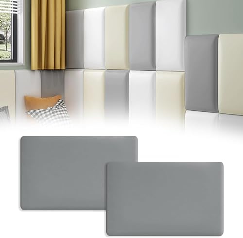 3D Wall Panels - Set of 2 Decorative Upholstery Panels, 30x40cm Grey Wall Padding for Bed Headboard & Impact Protection, Ideal for Children's Room Decor
