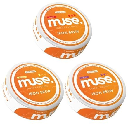 Muse Energy Pouch Trial Pack - All Strength Levels - Sugar Free & Nicotine Free Caffeine Pouches with Alpha GPC and L-theanine, 3 Pack (Iron Brew)