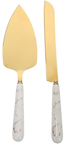 HOMSFOU Set 2 Pezzi Pala da Forno in Acciaio Inox Impugnatura Ceramica Antiscivolo, Taglia Pizza e Spatola per Dolci da Cucina, Utensili per Casa, Ristorante e Hotel