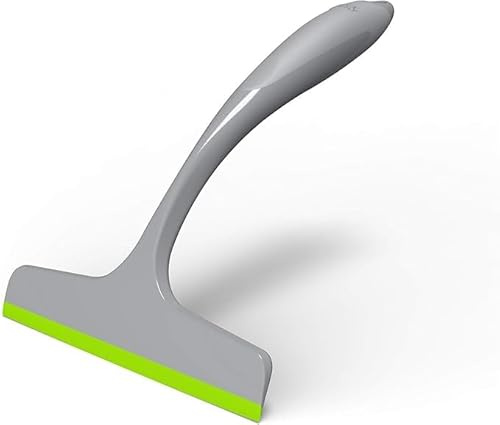 Silicone Shower Squeegee for Glass Door, Bathroom & Mirrors – Non-Slip Handle Glass Cleaner Tool for Windows, Car Windshield, Tiles – Streak-Free Water Wiper with Hook | Grey