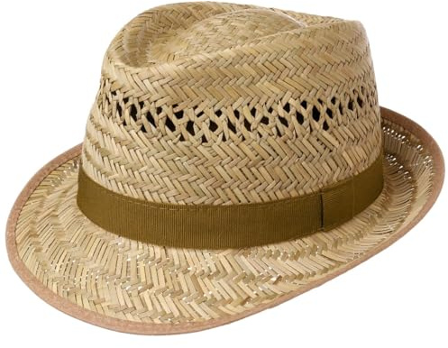Lipodo Chapeau en Paille Airy Trilby Femme/Homme - Made in Italy D'Ete de Soleil avec Ruban Gros Grain, Passepoil Ete Printemps-ete - M (56-57 cm) Nature