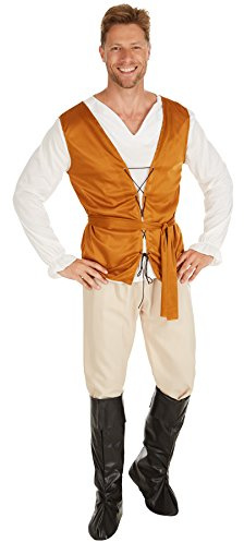dressforfun tectake Herrenkostüm Bauer aus dem Mittelalter | Langarm-Shirt, Weste und Bequeme Hose | Feine Farbabstimmung in warmen Tönen | geeignet als Knecht, Schankwirt oder Wegelagerer (L)