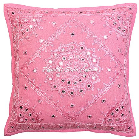 Stylo Culture Boho Fundas De Almohadones Decorativa 40x40 cm Algodón Espejado Forros para Cojines Silla Rosa Bebé 16x16 Inch Bordado Cuadrado sobre Fundas para Cojines Cama - 1 Pc