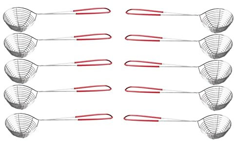 AAF Nommel ® 10er Pack Fondue-Sieb XXL, Ø 7,5cm, L 30cm, Edelstahl Sieblöffel für Feuertopf, Mongolentopf groß