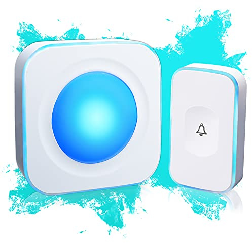 Wireless Doorbell 1200 Feet Waterproof Doorbells for Home with 36 Melodies 4 Volume levels, Flash Led Light (1 Receiver&1 Touch Button White)