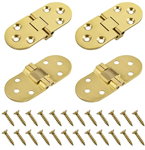 INCREWAY 4 pcs Folding Flip Top Hinges, Solid Brass Hinges Round Edge Sewing Machine Table Hinge Backflap Hinges for Folding Table Cabinet Closet Door Furniture