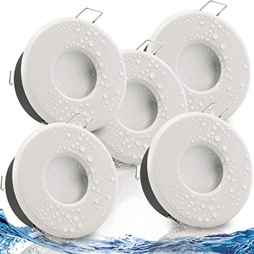trendlights24 Merano Decken Einbaustrahler rund IP65-5er Set ultra flach 50 mm LED Spots 5W 230V Neutralweiß - Weiß Bad Feuchtraum