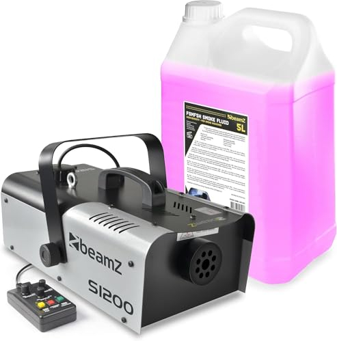 BeamZ S1200 MKII Máquina de Humo 1200 Watt, Fogger, Máquina de Humo para Fiestas, Máquina de Niebla con Intervalo, Temporizador y DMX, Tanque de 2.5 Litros, Fiestas en Casa, DJs, Disco, Bodas, Eventos