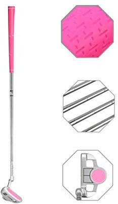 Putter da golf junior in acciaio inox per bambini, per destrorsi, per bambini dai 9 ai 12 anni (testa rosa + impugnatura rosa, 73,7 cm, età 9-12)