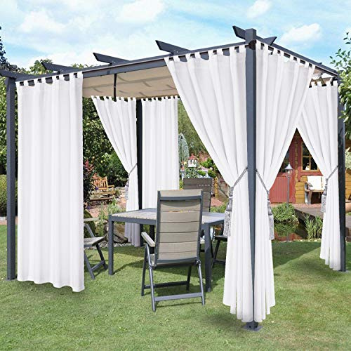 LORDTEX wasserdichte Vorhänge für den Innen- und Außenbereich, wärmeisoliert, Sonnenschutz, abnehmbar, klebende Schlaufen, Verdunkelungsvorhänge für Schlafzimmer, Veranda, Pergola, 2 Paneele, weiß