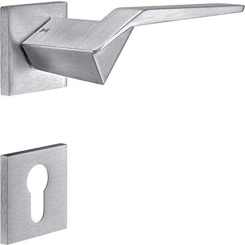 ALPENSTAHL Drückergarnitur silber Türbeschlag Edelstahl Türgriff Innentüren - PALADIN | Türdrücker Antik | Rosette PZ - Zylinder | Drückerpaar auf Rosette | 1 Set - Zimmertür-Garnitur mit Schrauben