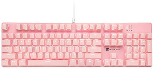 Mecool Mechanical Gaming Keyboard Wired White Backlit Keyboard Red Switches Full Size 104 Keys US Layout-Pink