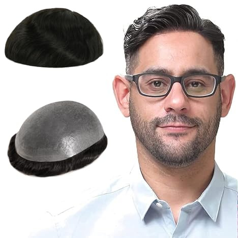 Lordhair Perücke für Herren, Toupet Herren aus natürlichem Echthaar, 0,08 mm vorn, 1/2 Zoll, V-looped Größe auf Hautbasis, superdünn, Perücke für Herren, Ersatz Haarsystem, 20 x 25 cm