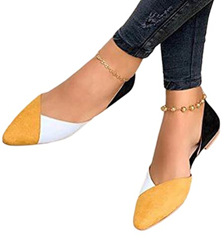 Minetom Ballerine Donna Classica Piani OL Piatto Sandali Appuntito Ballerine Punta Tacchi Bassi Partito Sera Scarpe A Giallo 39 EU