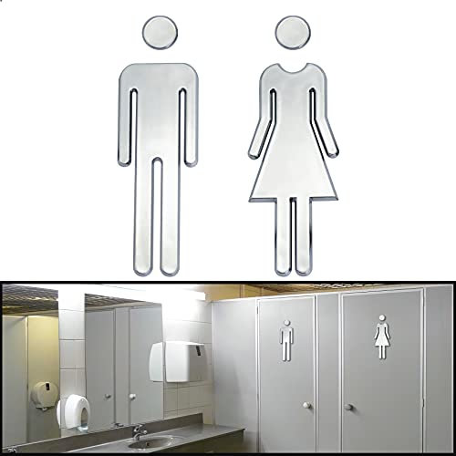 WC Segno Targa Toilette Bagno 1 Paio Porta Targhetta Cartello Toilette Adesivi Segnaletica Simbolo Uomo e Donna Targhette Bagno (Argento(12 cm))