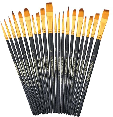 Transon 20pcs Bulk Art Painting Brush Set for Acrylic Watercolor Gouache Hobby Craft Face Painting